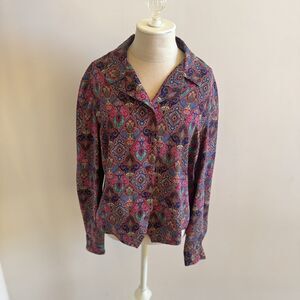 Haberdashery By Leslie Fay Sportwear Women's 12 Jewel Tone 90's Work Wear Blouse